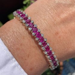 Vintage Two Tone Round Cut Ruby Sapphire Bracelet For Women