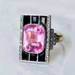 Art Deco Two Tone Cushion Cut Pink Sapphire Engagement Ring For Women