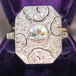 Art Deco Round Cut White Sapphire Engagement Ring For Women