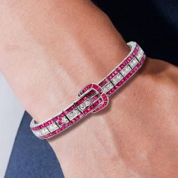 Art Deco Round Cut Pink & White Sapphire Bracelet For Women