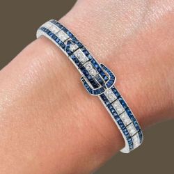 Art Deco Round Cut Blue Sapphire Bracelet For Women 