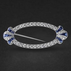 Art Deco Round Cut Blue & White Sapphire Brooch For Women