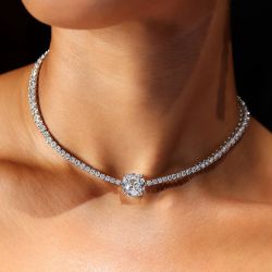 Halo Cushion Cut White Sapphire Choker Necklace For Women