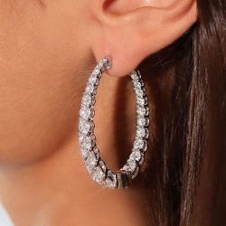 Stunning Round Cut White Sapphire Hoop Earrings For Women  