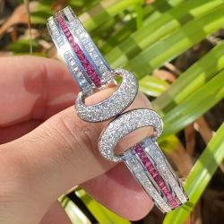 Stunning Round Cut Ruby Sapphire Bangle For Women