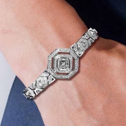 Art Deco Asscher Cut White Sapphire Bracelet For Women