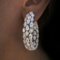 Luxury Pear Cut White Sapphire Three Row Drop Earrings For Women