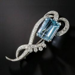 Vintage Emerald Cut Aquamarine Sapphire Brooch For Women