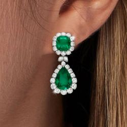 Halo Pear Cut Emerald Sapphire Drop Earrings For Women