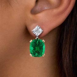 Two Tone Cushion Cut Emerald Sapphire Drop Earrings For Women