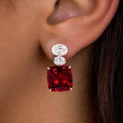 Two Tone Cushion Cut Garnet Sapphire Drop Earrings For Women