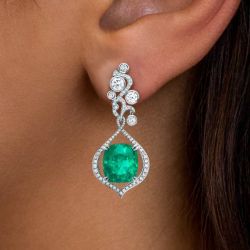 Vintage Cushion Cut Emerald Sapphire Drop Earrings For Women