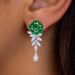 Fashion Cushion Cut Emerald Sapphire Drop Earrings For Women