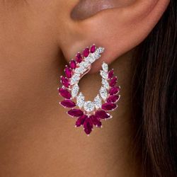 Unique Rose Gold Marquise Cut Garnet Sapphire Hoop Earrings For Women