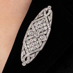 Art Deco Round Cut White Sapphire Brooch For Women