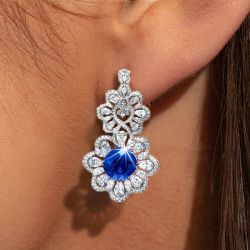Elegant Cushion Cut Blue Sapphire Drop Earrings For Women