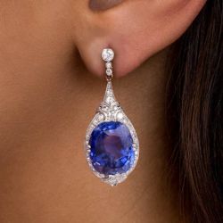 Vintage Cushion Cut Blue Sapphire Drop Earrings For Women