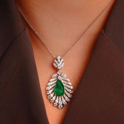 Unique Pear Cut Emerald Sapphire Pendant Necklace For Women