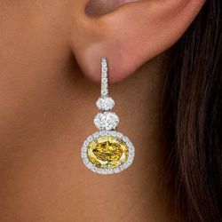 Halo Oval Cut Yellow Sapphire Drop Earrings For Women
