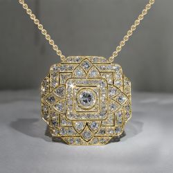 Golden Art Deco Round Cut White Sapphire Silver Pendant Necklace For Women