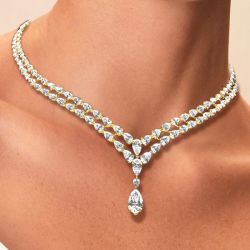 Golden Classic Two Row Pear Cut White Pendant Necklace Wedding Necklace For Women