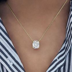 Golden Classic Cushion Cut White Sapphire Pendant Necklace For Women