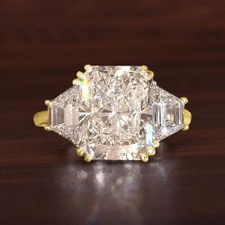Golden Classic Three Stone White Sapphire Radiant Cut Engagement Ring For Women 