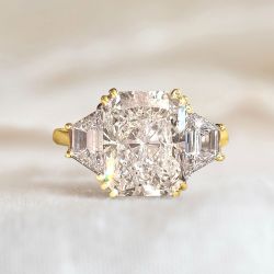 Golden Classic Three Stone White Sapphire Radiant Cut Engagement Ring For Women 