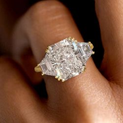 Golden Classic Three Stone White Sapphire Radiant Cut Engagement Ring For Women 