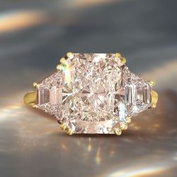 Golden Classic Three Stone White Sapphire Radiant Cut Engagement Ring For Women 