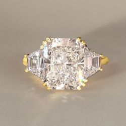 Golden Classic Three Stone White Sapphire Radiant Cut Engagement Ring For Women 