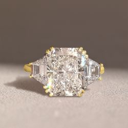 Golden Classic Three Stone White Sapphire Radiant Cut Engagement Ring For Women 