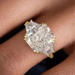 Golden Classic Three Stone White Sapphire Radiant Cut Engagement Ring For Women 