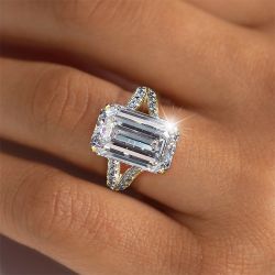 Golden Classic Emerald Cut Split Shank Engagement Ring For Women