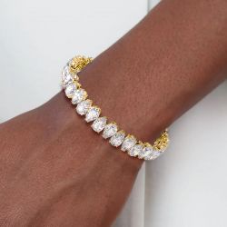 Golden Classic Pear Cut White Sapphire Tennis Bracelet For Women