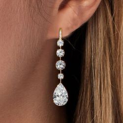 Golden Elegant Pear & Round Cut Drop Earrings For Women