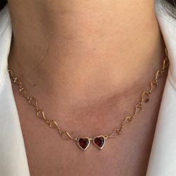 Golden Heart Cut Garnet Sapphire Pendant Necklace For Women