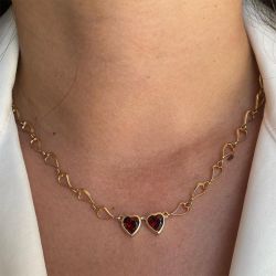 Golden Heart Cut Garnet Sapphire Pendant Wedding Necklace For Women 