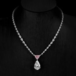 Two Tone Pear Cut Pink Sapphire Pendant Necklace For Women