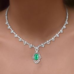 Cushion Cut Emerald Sapphire Pendant Necklace For Women  