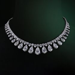 Double Row Pear Cut White Sapphire Pendant Necklace For Women