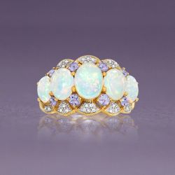 Two Tone Oval Cut Opal Wedding Band For Women