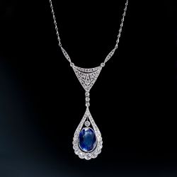 Halo Oval Cut Blue Sapphire Pendant Necklace For Women