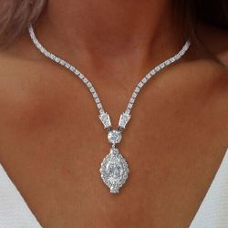 Halo Oval Cut White Sapphire Pendant Necklace For Women