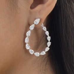 Fashion Pear Cut White Sapphire Hoop Earrings For Women