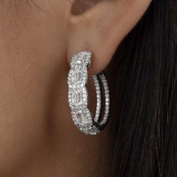 Halo Round Cut White Sapphire Hoop Earrings For Women