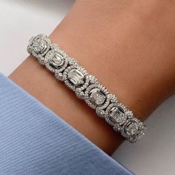 Halo Emerald Cut White Sapphire Bracelet For Women