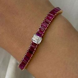 Rose Gold Radiant Cut Ruby Sapphire Tennis Bracelet For Women