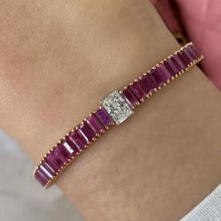 Rose Gold Radiant Cut Ruby Sapphire Tennis Bracelet For Women
