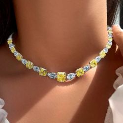 Two Tone Radiant Cut Yellow Sapphire Tennis Necklace For Women